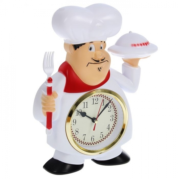 Часы настенные кухонные Повар с блюдом и вилкой