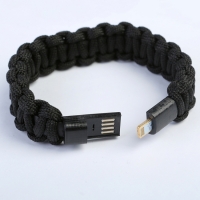Кабель LuazON, lighting - USB, плетеный браслет, 1 А, 20 см, черный