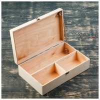 Подарочный ящик 34×21.5×10.5 см деревянный 3 отдела, с закрывающейся крышкой, без покраски